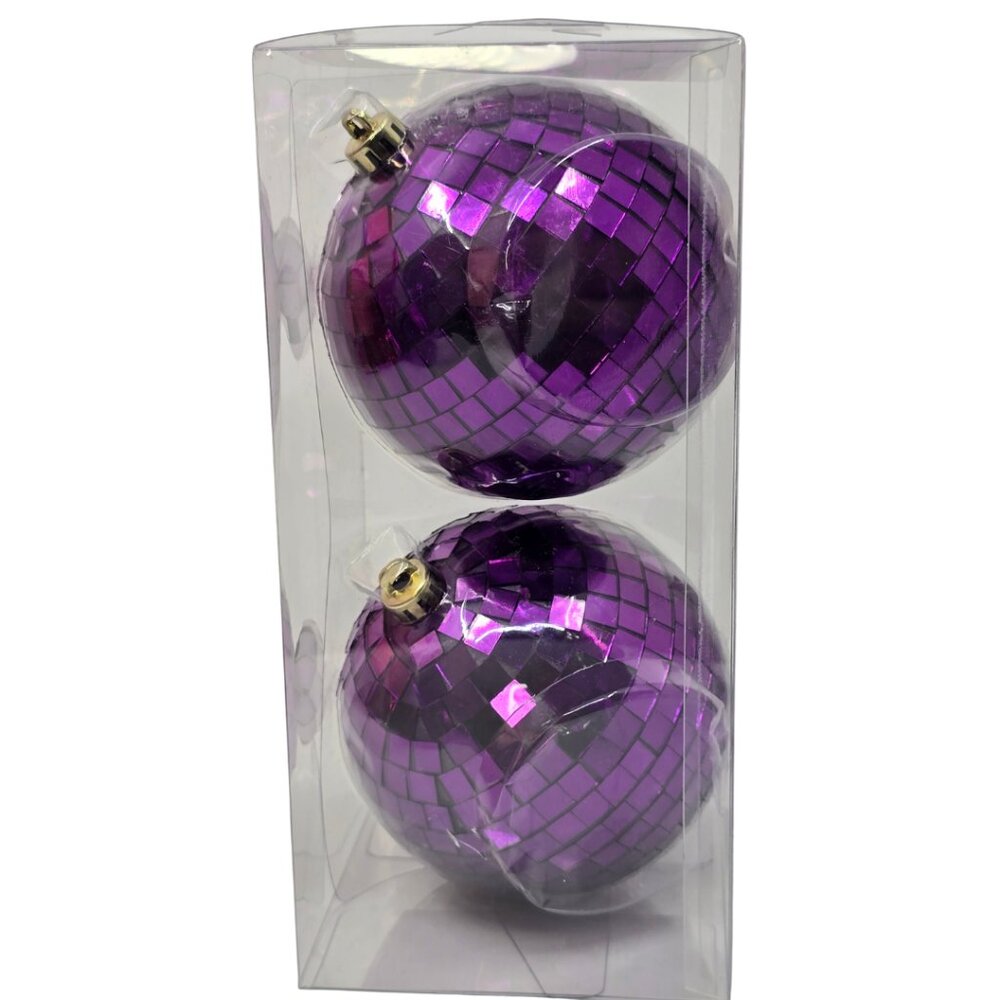 Ashland Purple Mirrored Disco Ball Large Ornaments Set of 2